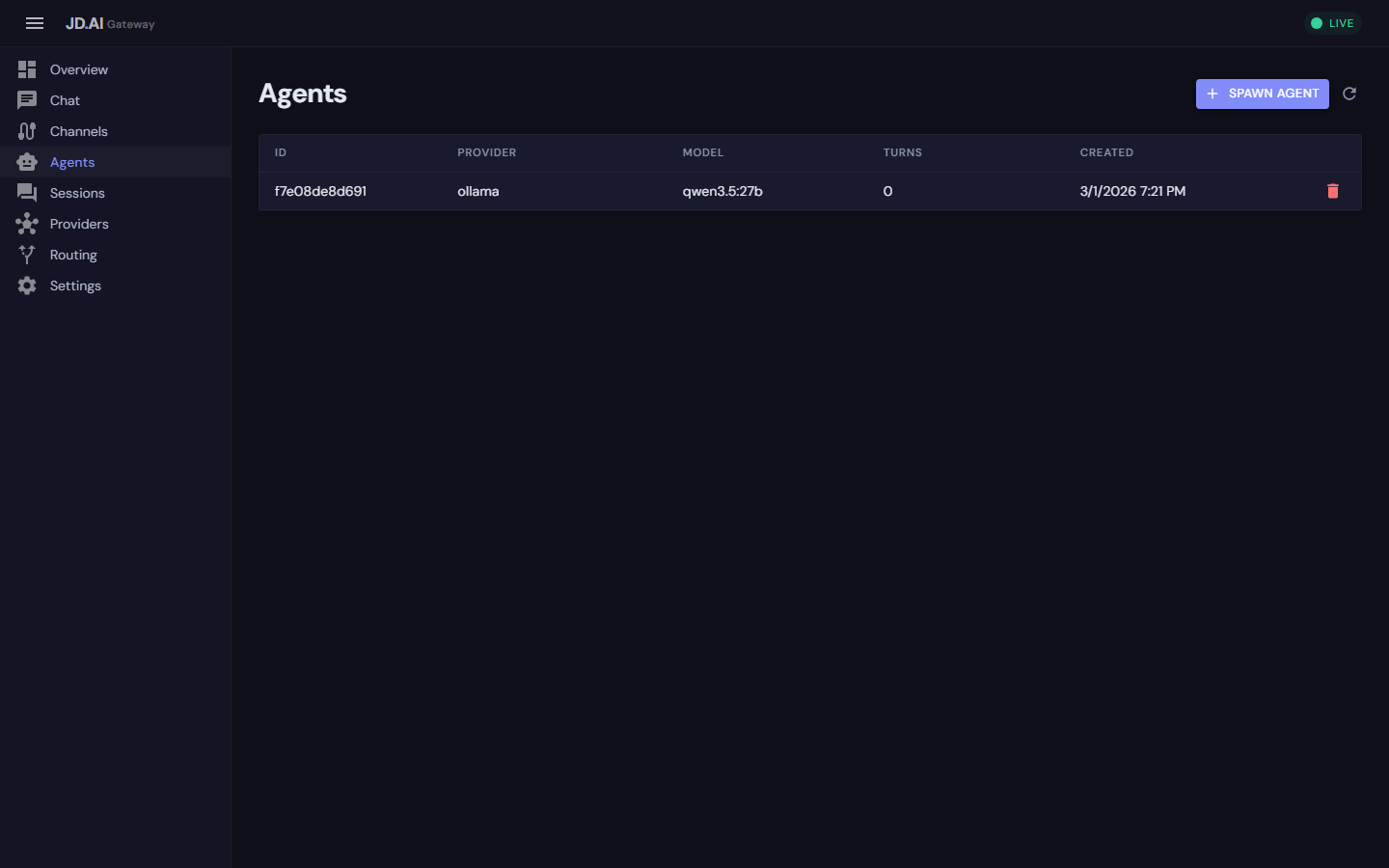 Agents management page