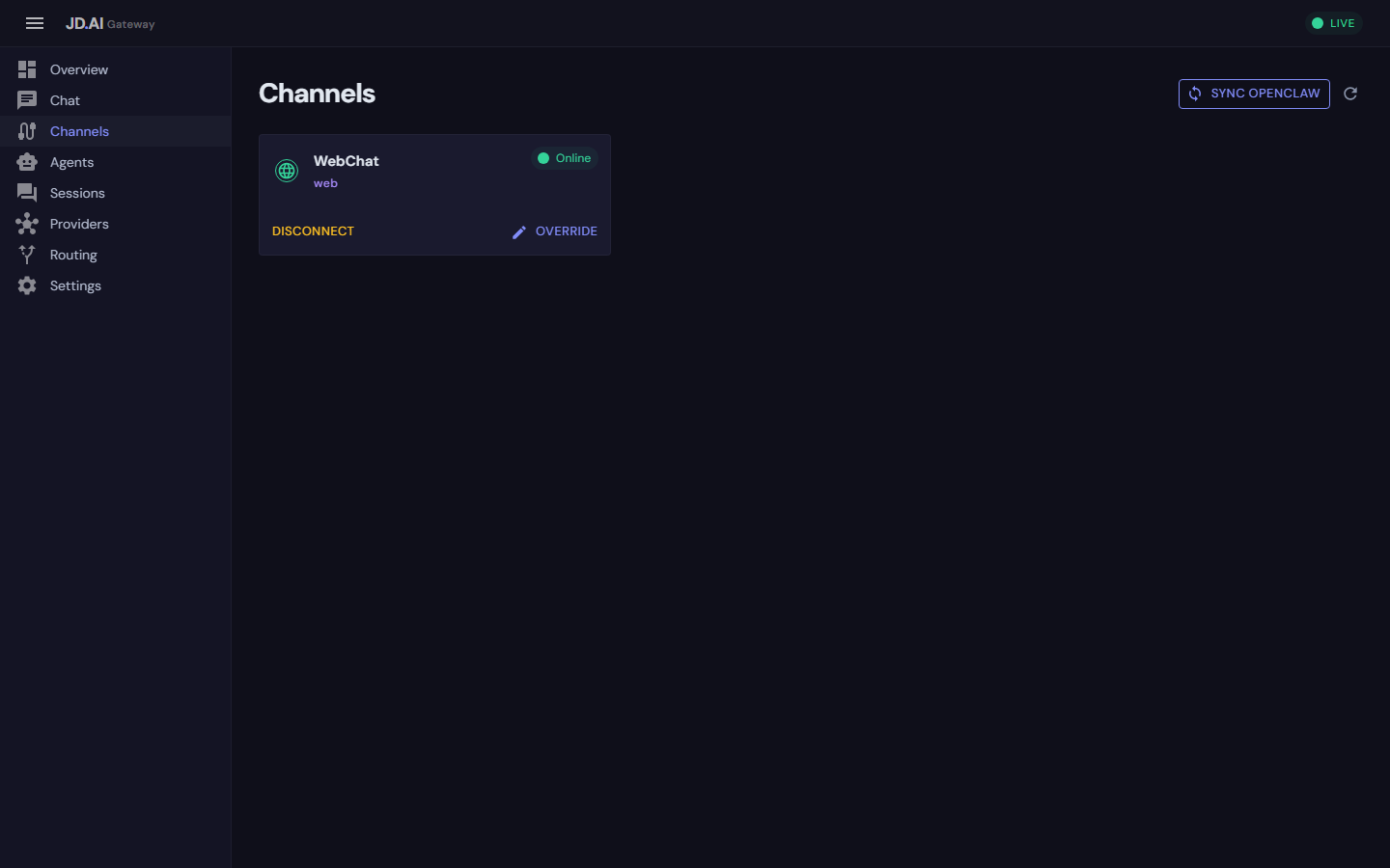 Channel connectivity dashboard view