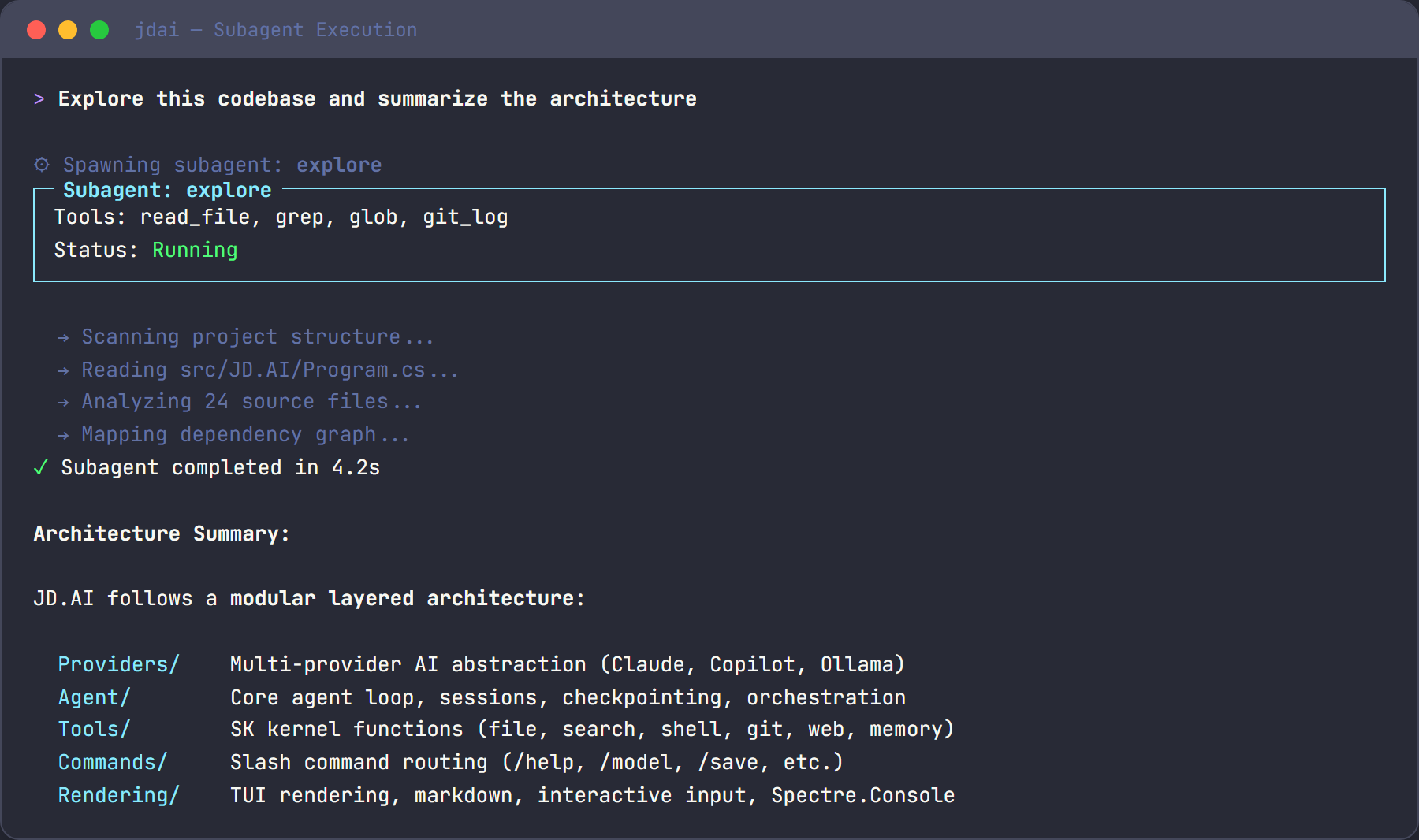 Subagent execution with explore type